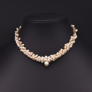 XlentAg Natural freshwater pearl necklace retro European and American style set multi-layer clavicle chain 18k real gold electroplated women