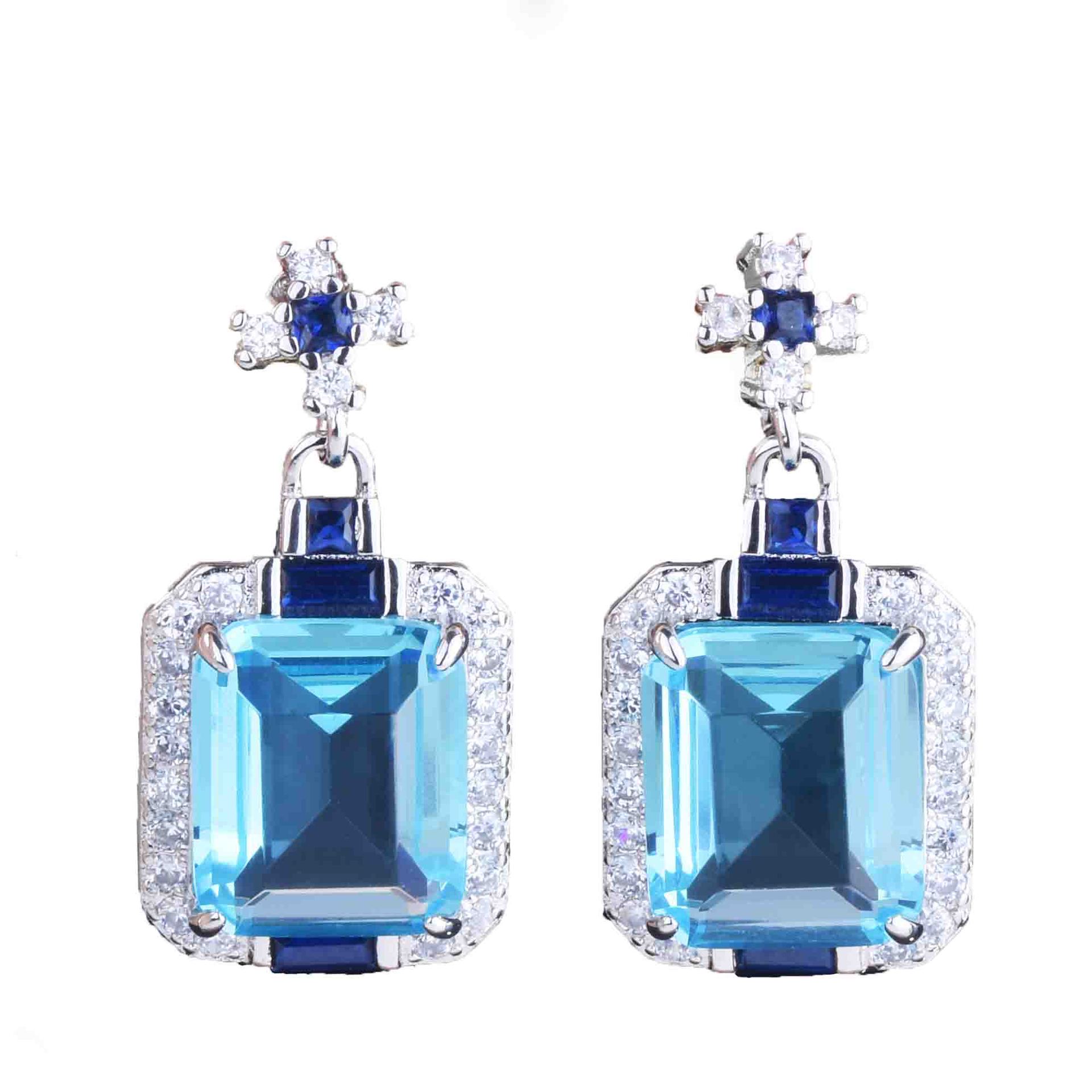 Aurora azul joyería fina imitación Topacio aguamarina anillo colgante de lujo princesa diamante cuadrado colorido tesoro traje mujeres