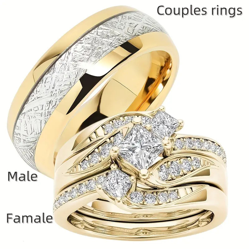 Cross-Border Temu Xiyin's New Luxury Classic Couple Ring Set, Fashionable, Exquisite and Versatile, Showing Elegant