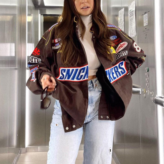 Cross-border 2022 Autumn and Winter New Jacket Amazon Motorcycle Style Color-matching Printing Casual Loose Long-sleeved Coat Jacket
