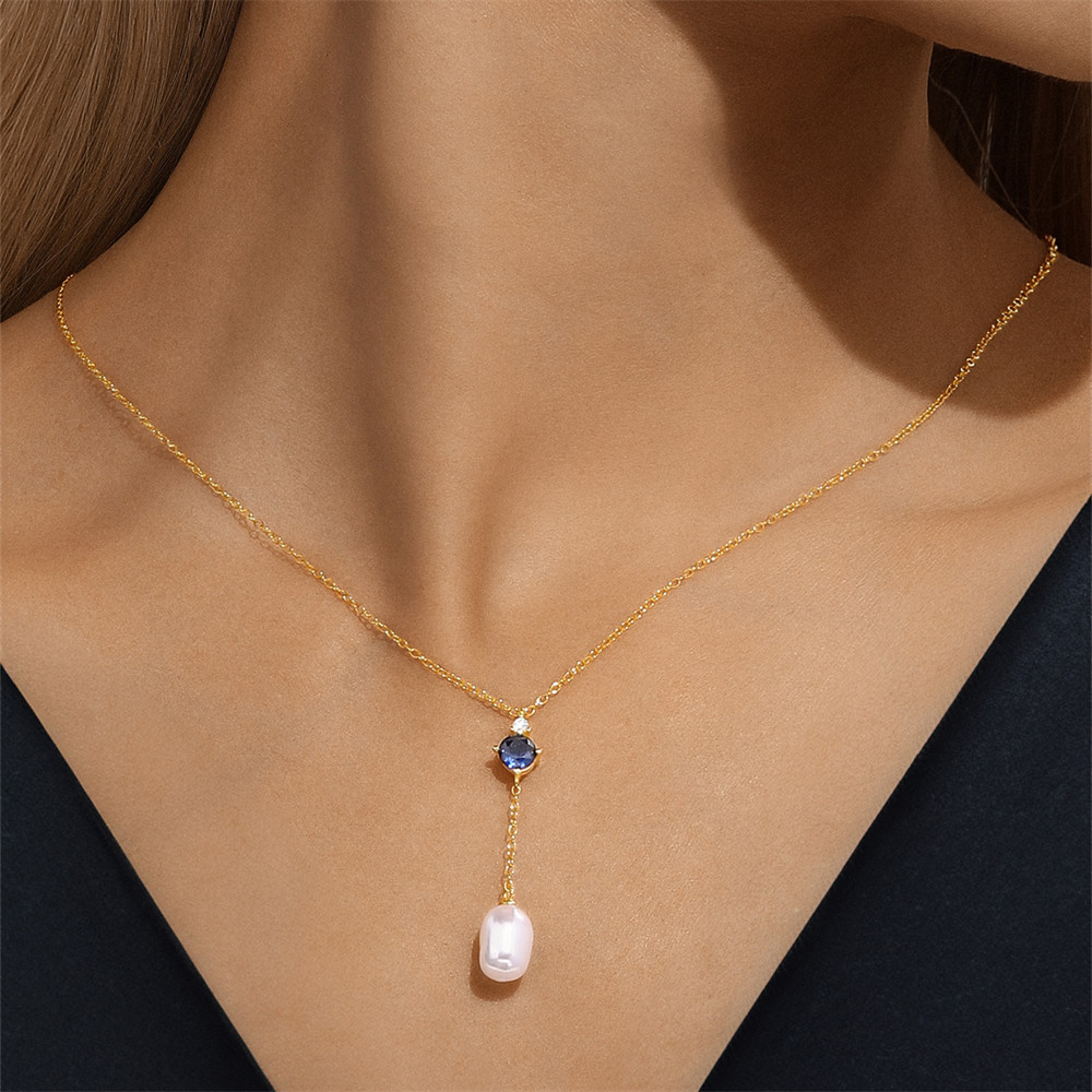 925 sterling silver Chain Material cable chain Chain Type 925 Sterling Silver Plastic Beads Zircon Cable Chain Plating Inlay Geometric Pendant Necklace
