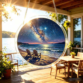 跨境独立站 花园庭院悬挂亚克力拼图挂饰 家居客厅圆形彩绘装饰件