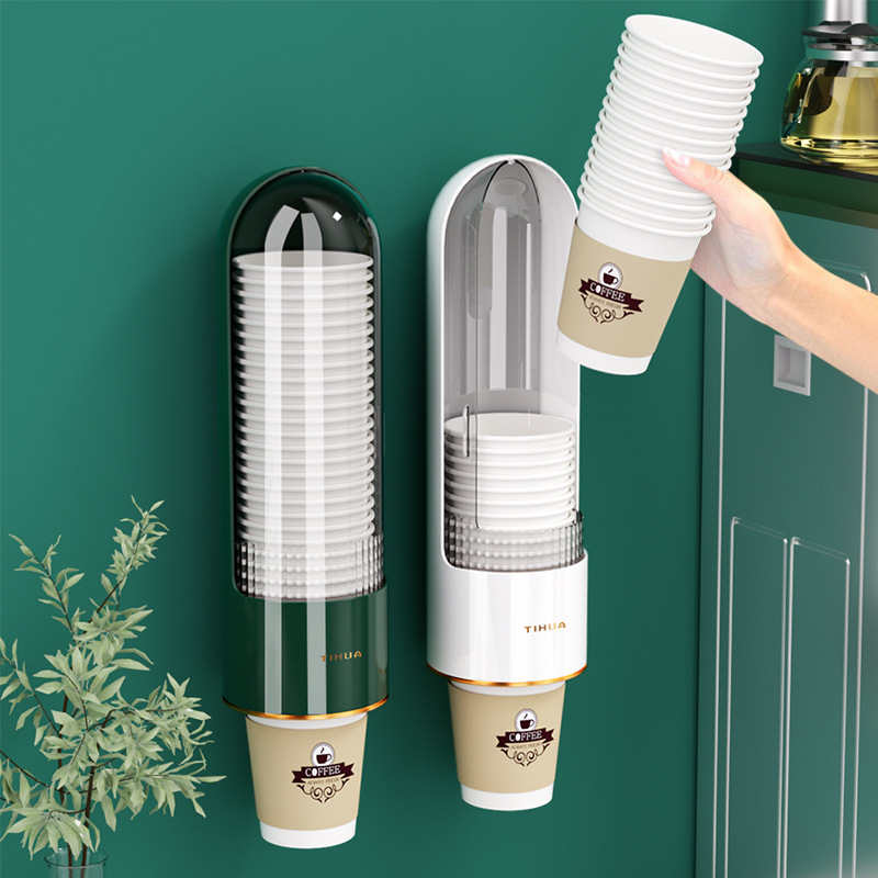 Transparent Cup Holder Plastic Cup Rack Disposable Cup Rack Home Wall Mount Automatic Water Dispenser Dustproof Shelf