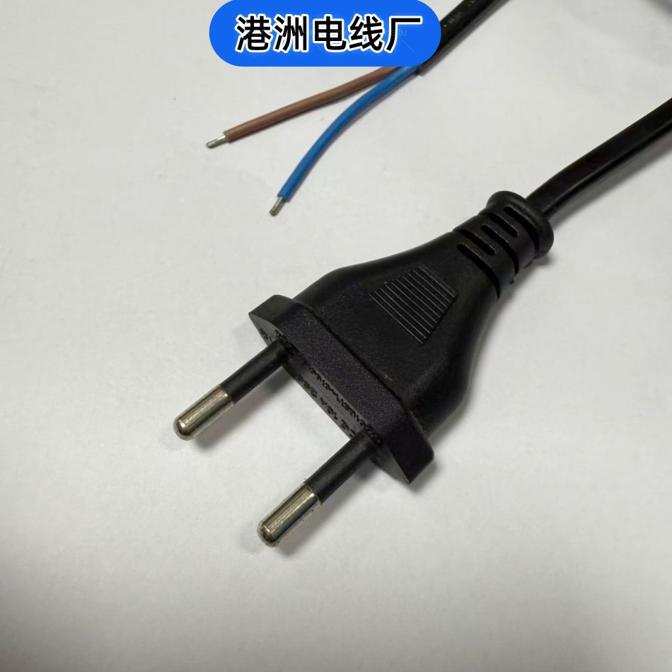 巴西2心单头线巴规上锡裸尾纯铜插头线欧规2圆柱电源线巴标扁护线