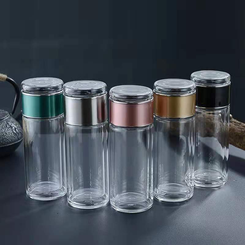新款茶水分离杯高硼硅双层玻璃杯定制商务广告礼品杯便携水杯