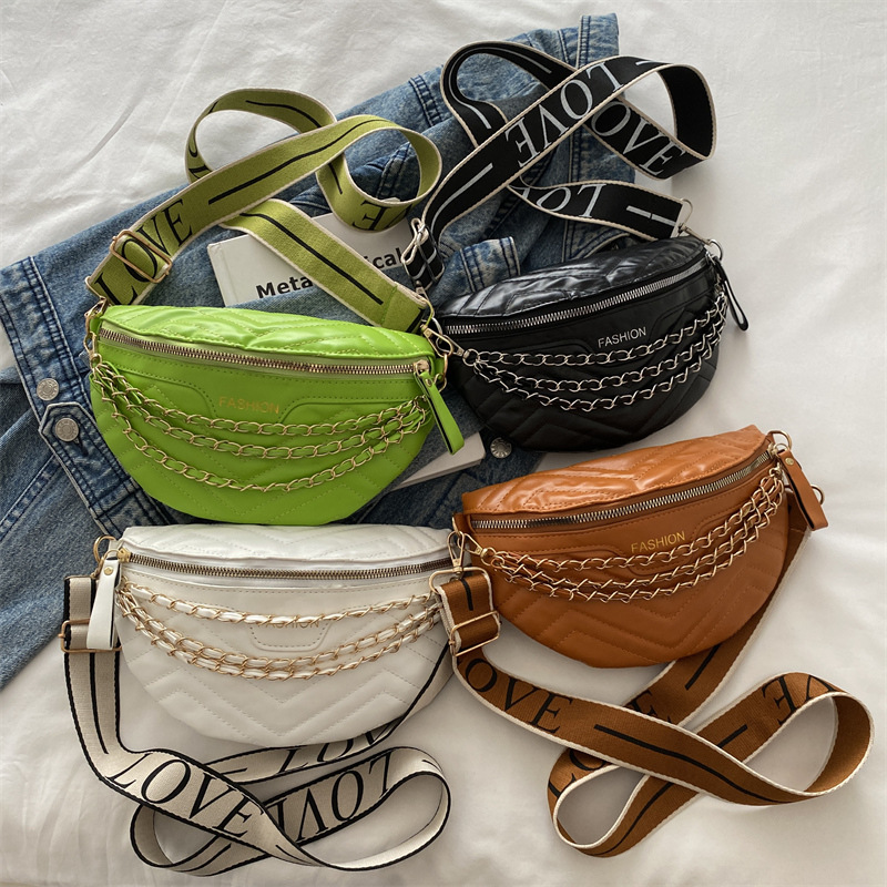 Trendy Niche Chain Bag Textured Crossbody Chest Bag for Women New Versatile Ins Style Shoulder Bag Trendy Ladies Waist Bag
