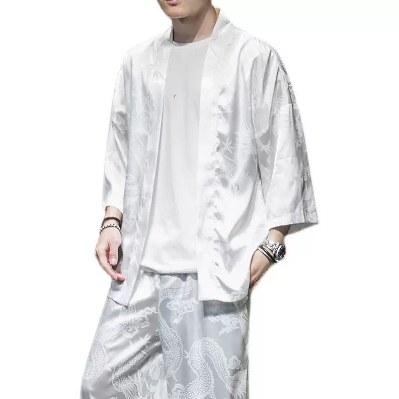 汉服丝绸套装开衫长裤中国风绣花防晒