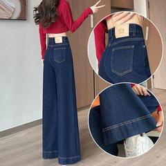 丹寧ブルーデニムストレートパンツ女性春夏新作長ズボンハイウエスト弾力感があります。