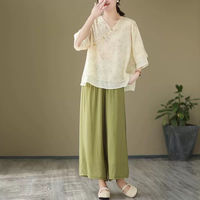 6354 Стиль Китайской Республики костюм чайная одежда ретро Новый китайский стиль Улучшенный Топ Чонсам ханьфу лето новый свободный удобный