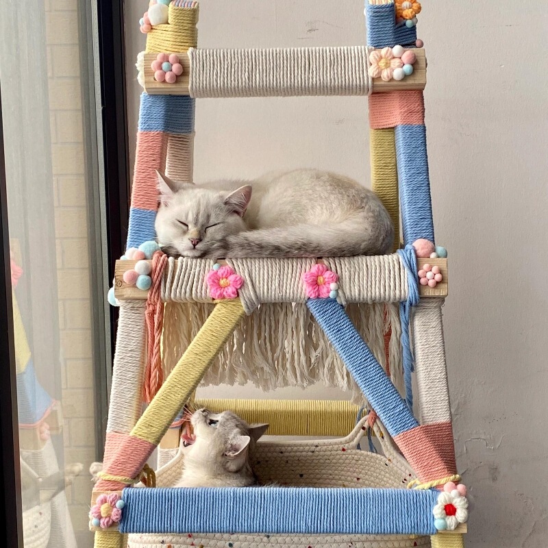 はしご猫登り猫掴み板手作りdiy自作猫巣カラー麻縄装飾材料部品猫玩具|undefined