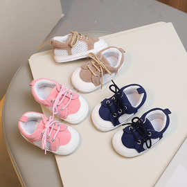 宝宝学步鞋软底春夏网面凉鞋系带球鞋防掉0-12月婴儿透气外穿走路