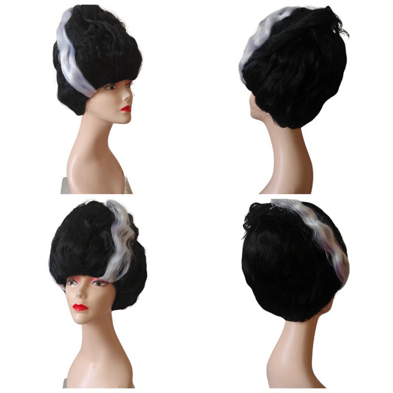 Female Beehivewig Exaggerated Frankenstein Bride Foreign Trade Black and White High Hat Wig Short Hair Cos Wig
