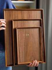 A5L黑胡桃托盤木托盤正方形長方形實木家用茶盤餐具黑咖啡酒店質