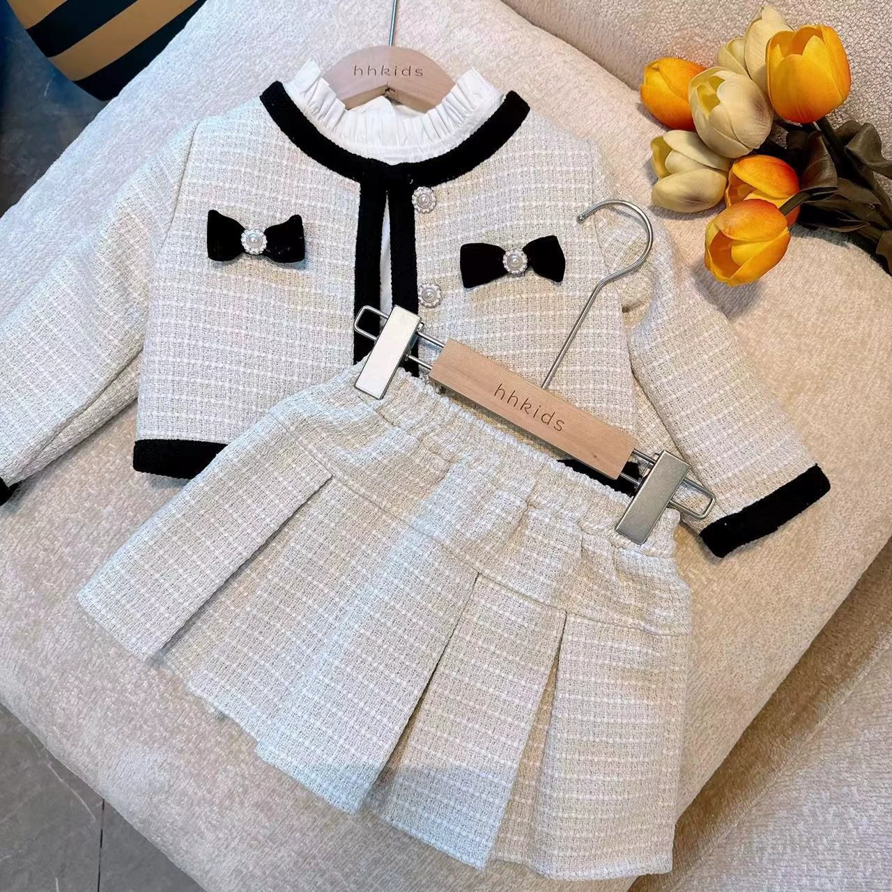 Осенний набор, куртка, плиссированная юбка, детская одежда, стиль Chanel