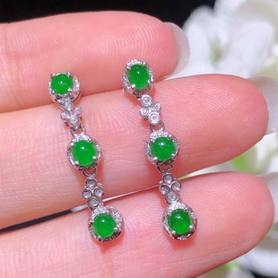 Natural Jade 18K Gold Set Jade Earrings Women's Yang Green Egg Face Jade Earrings Earrings with Certificate