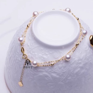 18K Gold Bracelet Pearl Gold Beads Au750 Color Gold O-Shaped Chain Natural Freshwater Beads Jewelry Jewelry Factory Wholesale