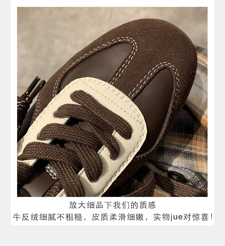 Giày sneaker nữ da bò phối màu mũi tròn dây buộc tăng chiều cao — Màu trắng nhạt, màu sô cô la, màu vàng, màu đen chi tiết 13