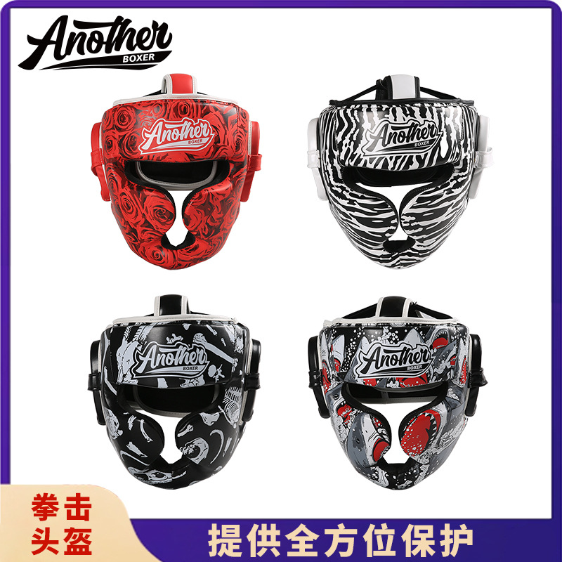 AN boxing helmet, jaw guard, sanda headgear, Muay Thai monkey face mask, adult combat training protective gear, combat helmet