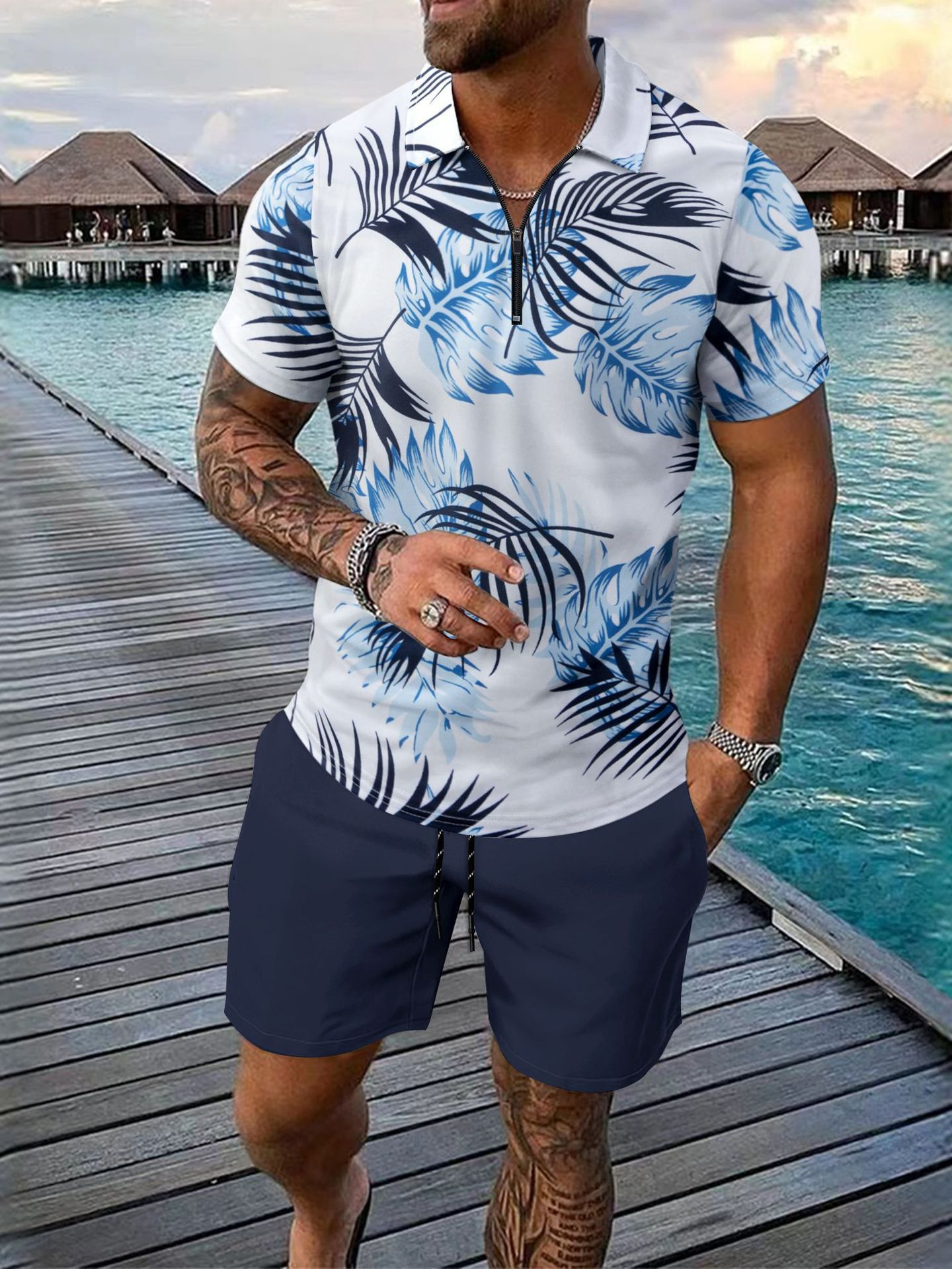 Conjunto de polo e calções de homem secagem rápida casual_voghion.com