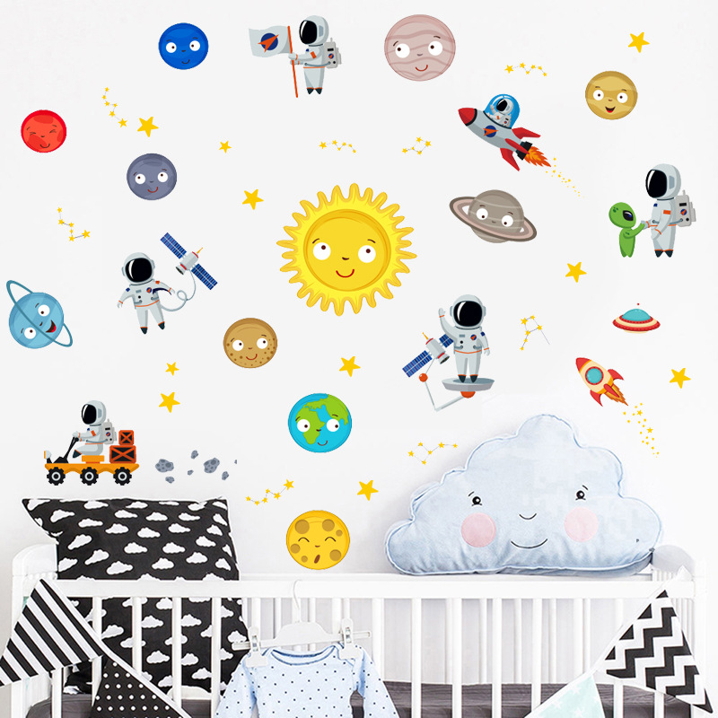 Cartoon self-adhesive planetary sticker on wall