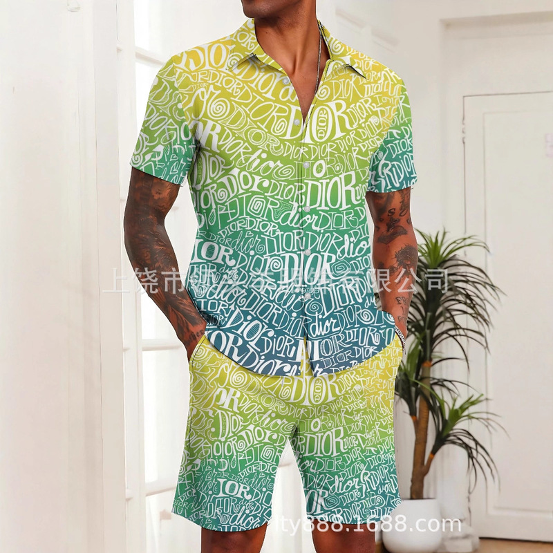 [Instant Discount on the First Order] Summer Dijia Full-Print Cd Short-Sleeved Shirt Shorts Casual Sports Trendy Suit for Men and Women