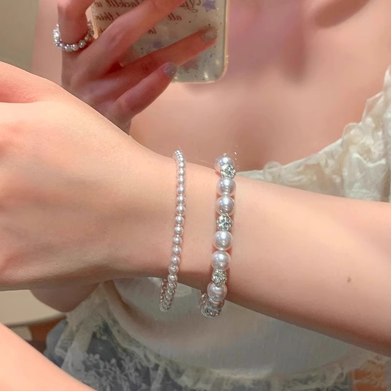 超闪绝美法式锆石珍珠手链女轻奢高级感小众叠戴配饰戒指手串手饰|undefined
