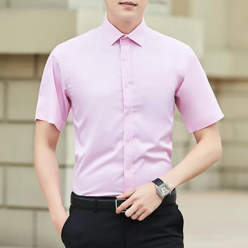 Handsome Pink Short-Sleeved Shirt for Men, Groom's Wedding Shirt, High-End Wedding Shirt, Summer Half-Sleeved Shirt Handsome Pink Short-Sleeved Shirt for Men, Groom's Wedding Shirt, High-End Wedding Shirt, Summer Half-Sleeved Shirt