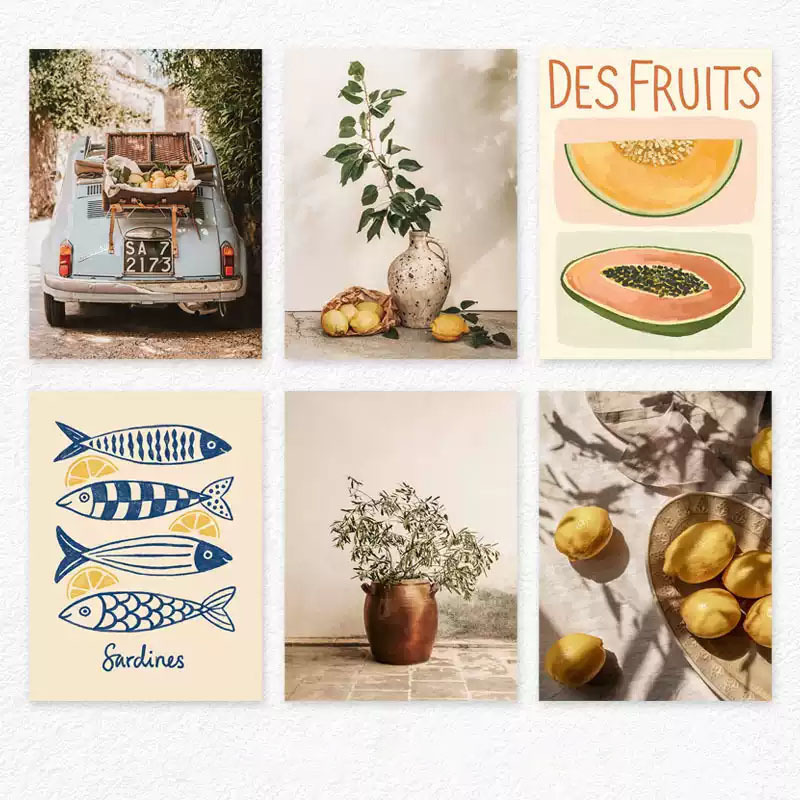 Summer Lemon Nordic Minimalist Landscape Photography Decorative Art Print Abstract English Fruit Food Line Art Restaurant Poster
