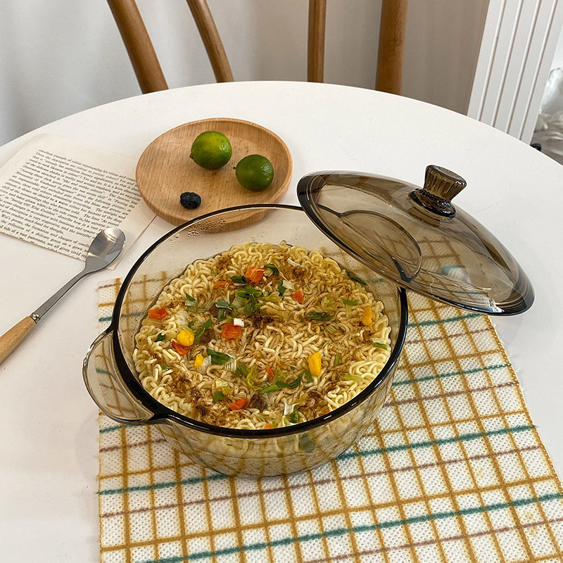 Bowl Household New Internet Celebrity Instant Noodle Bowl with Lid Large Dormitory Student Noodle Bowl Glass Salad Bowl Double Ear Management