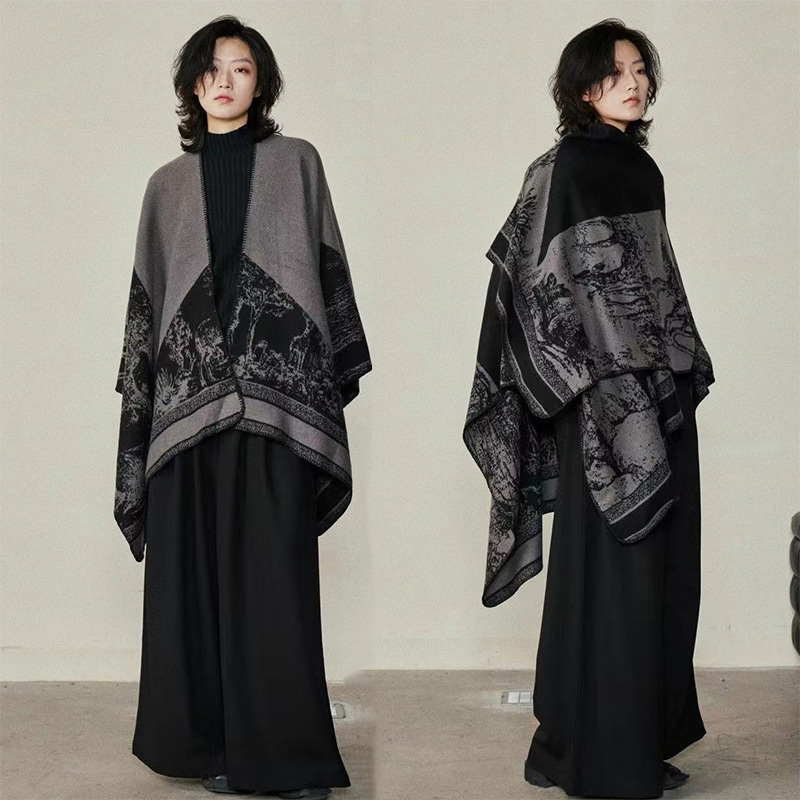 Minimalist 2026 Niche Faux Cashmere Dark Split Cape Autumn and Winter Warm Unisex Double-Sided Ethnic Style Shawl Scarf Minimalist 2026 Niche Faux Cashmere Dark Split Cape Autumn and Winter Warm Unisex Double-Sided Ethnic Style Shawl Scarf
