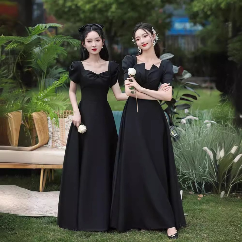 Black Bridesmaid Dress, Slim Fit, Long Style, 2026 Banquet Style, Fashionable Sister Group Bestie Dress, Elegant and Simple Style Black Bridesmaid Dress, Slim Fit, Long Style, 2026 Banquet Style, Fashionable Sister Group Bestie Dress, Elegant and Simple Style