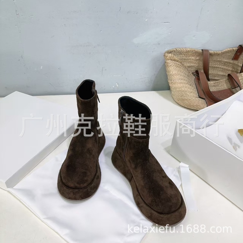 小众2025秋冬麂皮圆头复古厚底侧拉链百搭时尚短靴马丁靴单靴裸靴|undefined