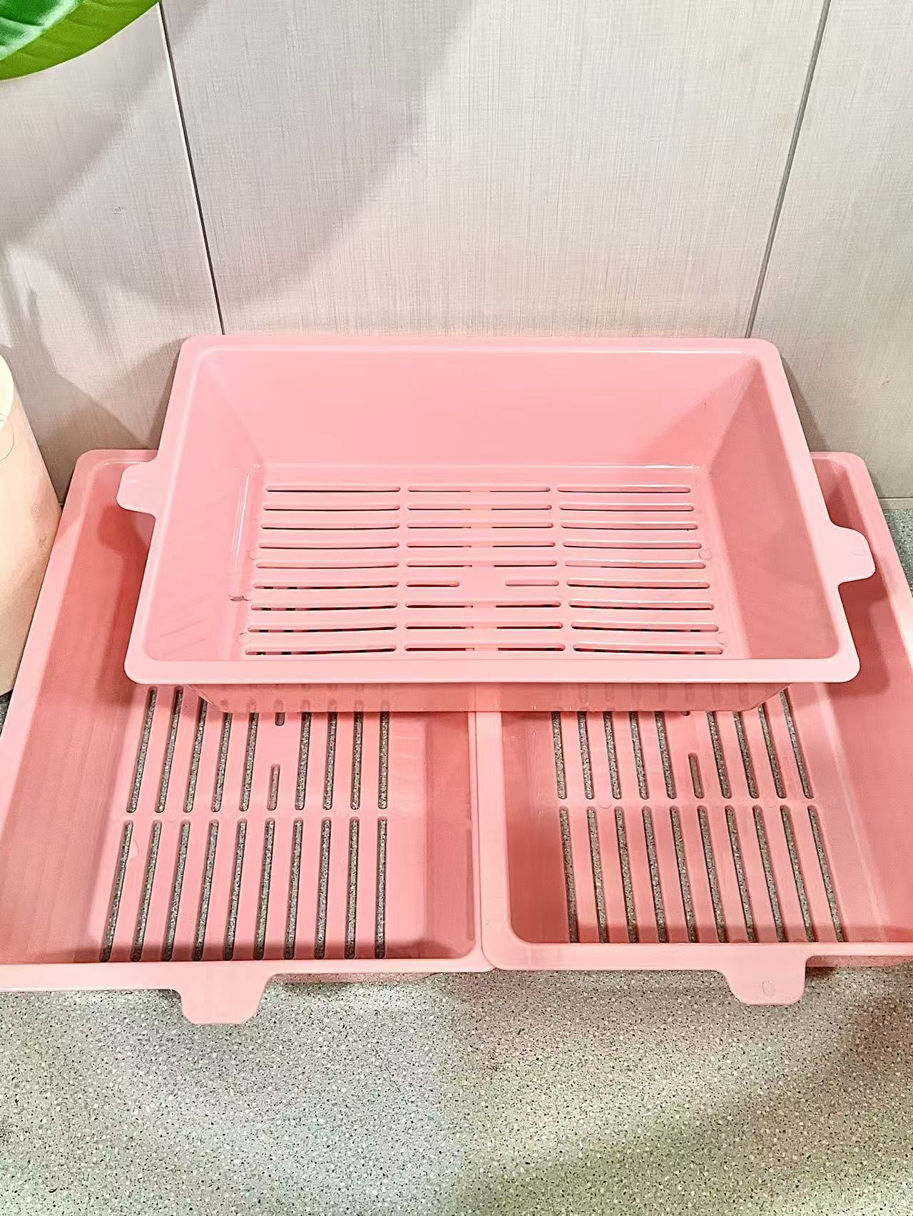 핑크색 3단 고양이 화장실