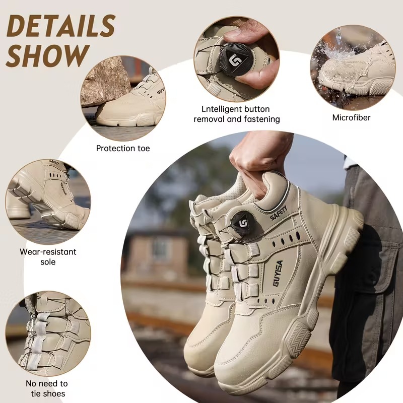 Zapatos de protección laboral para hombres anti-golpe anti-perforación zapatos de seguridad de aislamiento resistente al desgaste zapatos de trabajo de acero cabeza de botón inteligente zapatos de cabello para hombres
