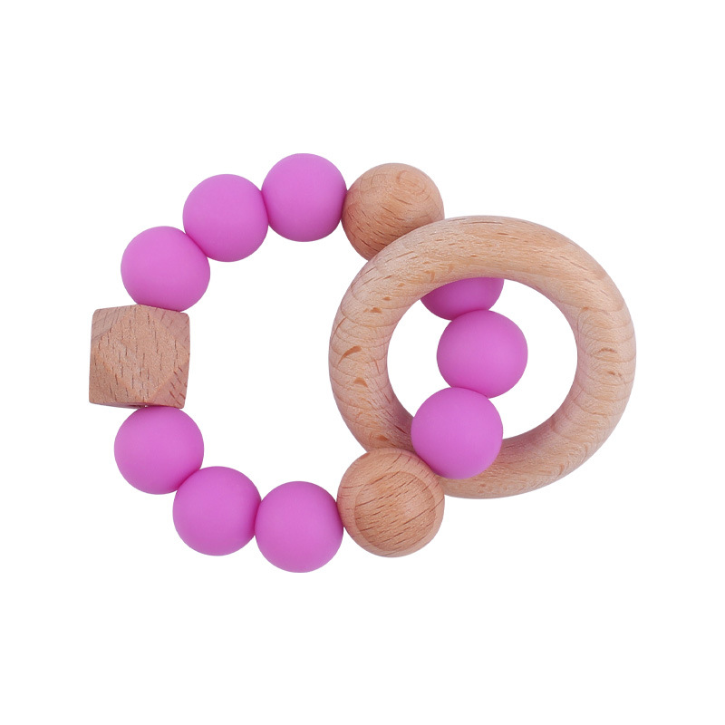 Nuevo bebé suministros de madera de haya anillo mordedor calmante bebé cuentas de silicona mordida molar pulsera mordedor juguete