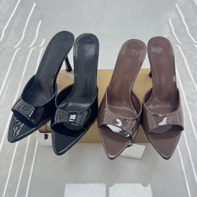 Spanish Mango Women's Shoes Summer New 2025 Slip-On Casual Versatile Patent Leather High Heel Sandals