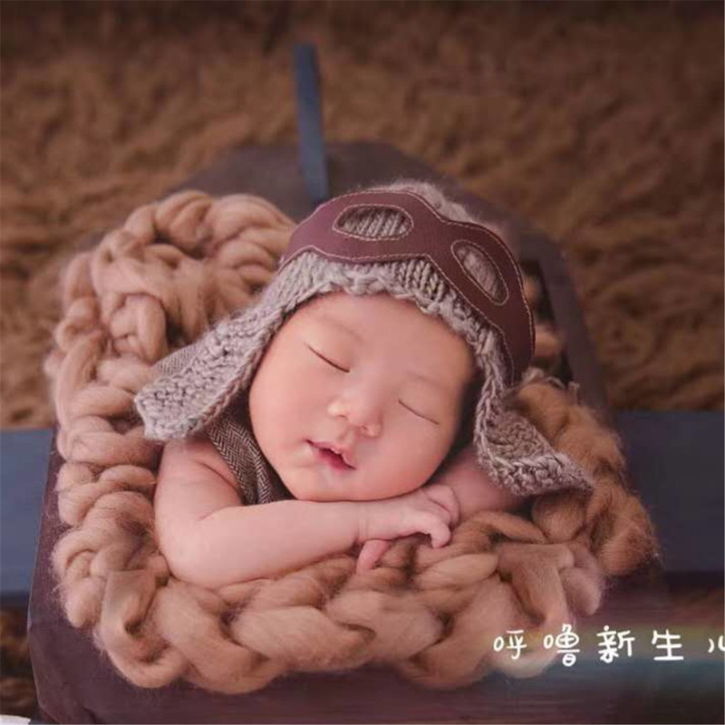Cross-Border Supply Newborn Photography Knitted Hat Baby Photography Props Air Force Hat Children's Photography Clothing Props Cross-Border Supply Newborn Photography Knitted Hat Baby Photography Props Air Force Hat Children's Photography Clothing Props