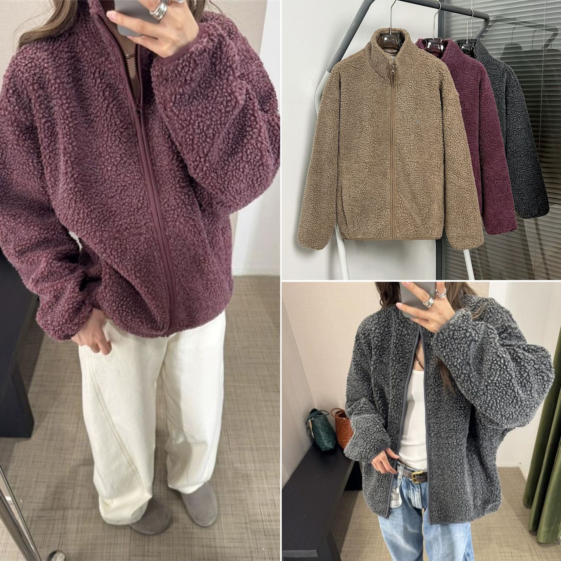 House25 Autumn and Winter Three-Color American-Style Loose Casual Warm Zippered High-Neck Women's Polar Fleece Jacket