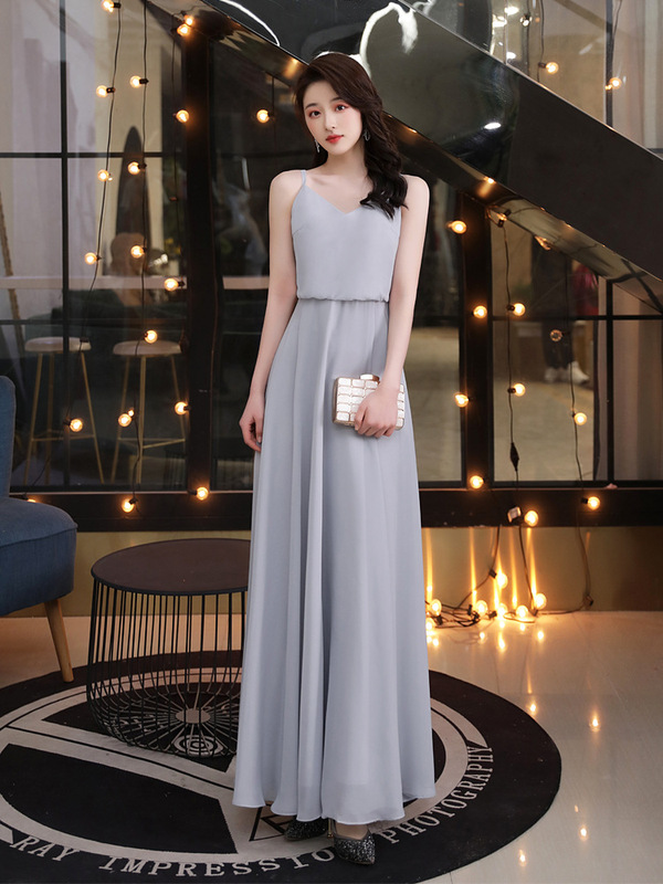 2024 new bridesmaid dress female sister dress girlfriends group fairy temperament long slim gray Mori foreign trade single