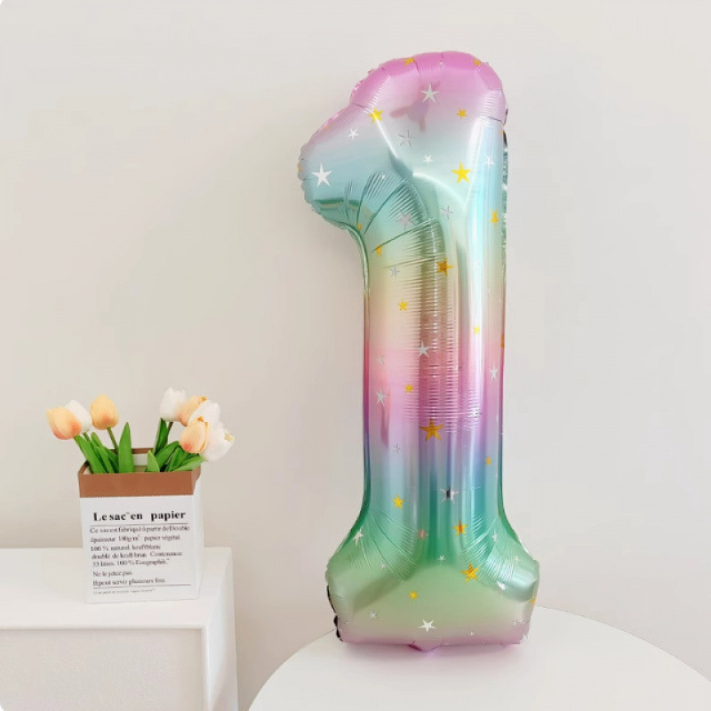 40inch アルミフィルムデジタルバルーン ベビーブルーピンク 女の子の誕生日シーンの装飾 ベビー123歳の誕生日の装飾|undefined
