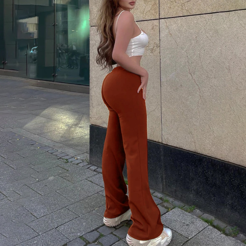 Dames broek hoge taille flared wijde pijpen elastisch_voghion.com