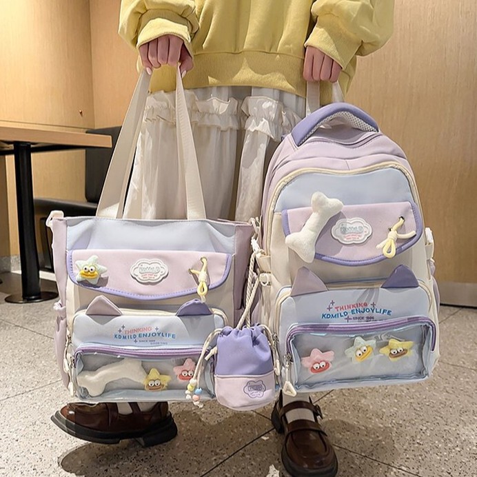 2026 New Cute Transparent Cartoon Stylish Backpack Large Capacity Color-Blocking Backpack Student School Bag for Women 2026 New Cute Transparent Cartoon Stylish Backpack Large Capacity Color-Blocking Backpack Student School Bag for Women