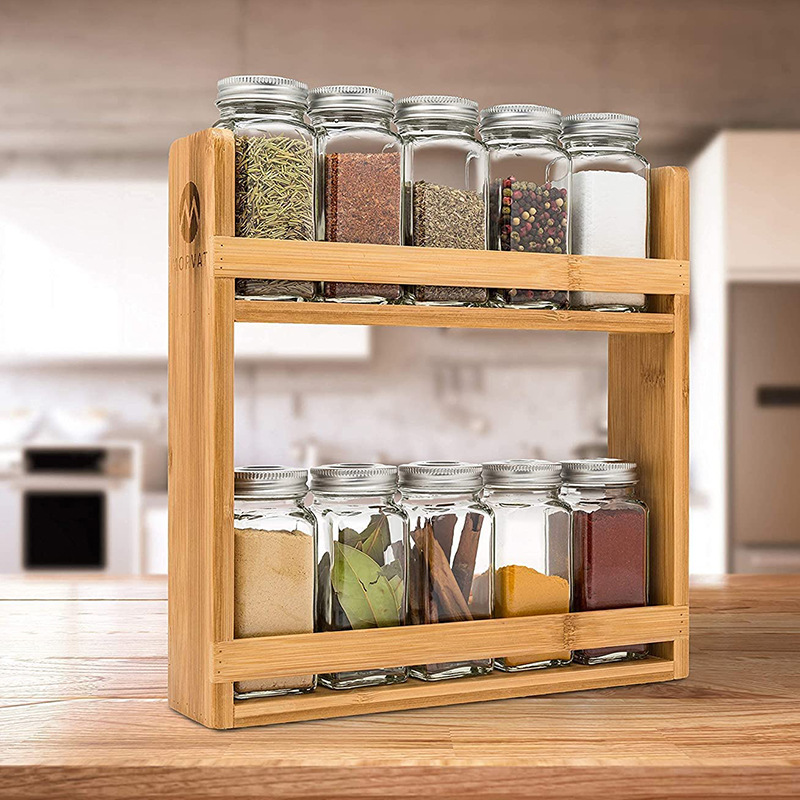 Solid wood desktop spice storage rack kitchen condiment finishing and wooden storage rack double-layer finishing rack display rack