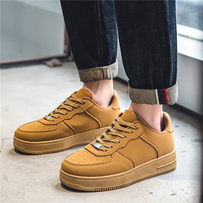 Low-top Simple Fashion White Shoes Student Solid Color Lace-up Board Shoes Four Seasons Leather Sports Casual Men's Shoes K050-1