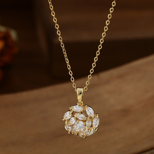 Real gold electroplated micro-insert zircon temperament clavicle chain women's high-end camellia necklace exquisite light luxury sweater chain wholesale