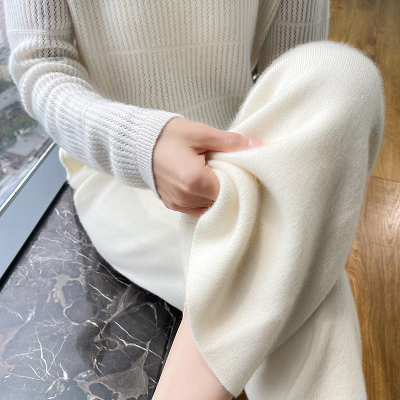 Cashmere wide-leg pants women's autumn and winter outdoor cloud pants thickened draping straight pants white wool knitted mop pants