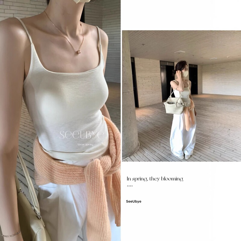 Seeubye1067 Ultra Versatile Camisole with Square Neck and Wide Shoulder Straps, Designed to Cover Side Breasts, Made of Linen and Cotton, with a Beautiful Back Design for Women