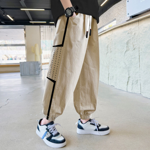 Children's clothing boys summer pants 2024 new middle and large children summer thin sports pants summer mosquito repellent 9-hole pants
