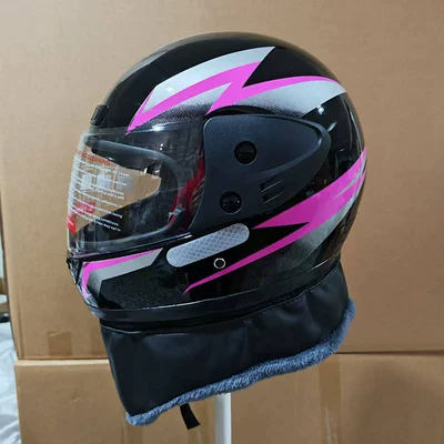Helmet Women's Winter Warm Cycling – Motosiklet kaskı (dəbilqə) - bright-black-and-purple-flower-dome-detachable-scarf