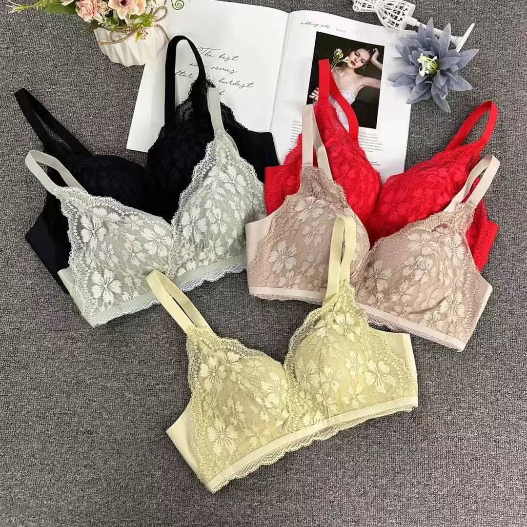 Nuevo sujetador de alta calidad de moda de encaje jacquard transpirable y cómodo ajustable anti-caída reunido tres filas de ropa interior de botón